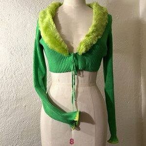 NWT Urban Outfitters Green Izzy Faux Fur Cropped Cardigan (L)